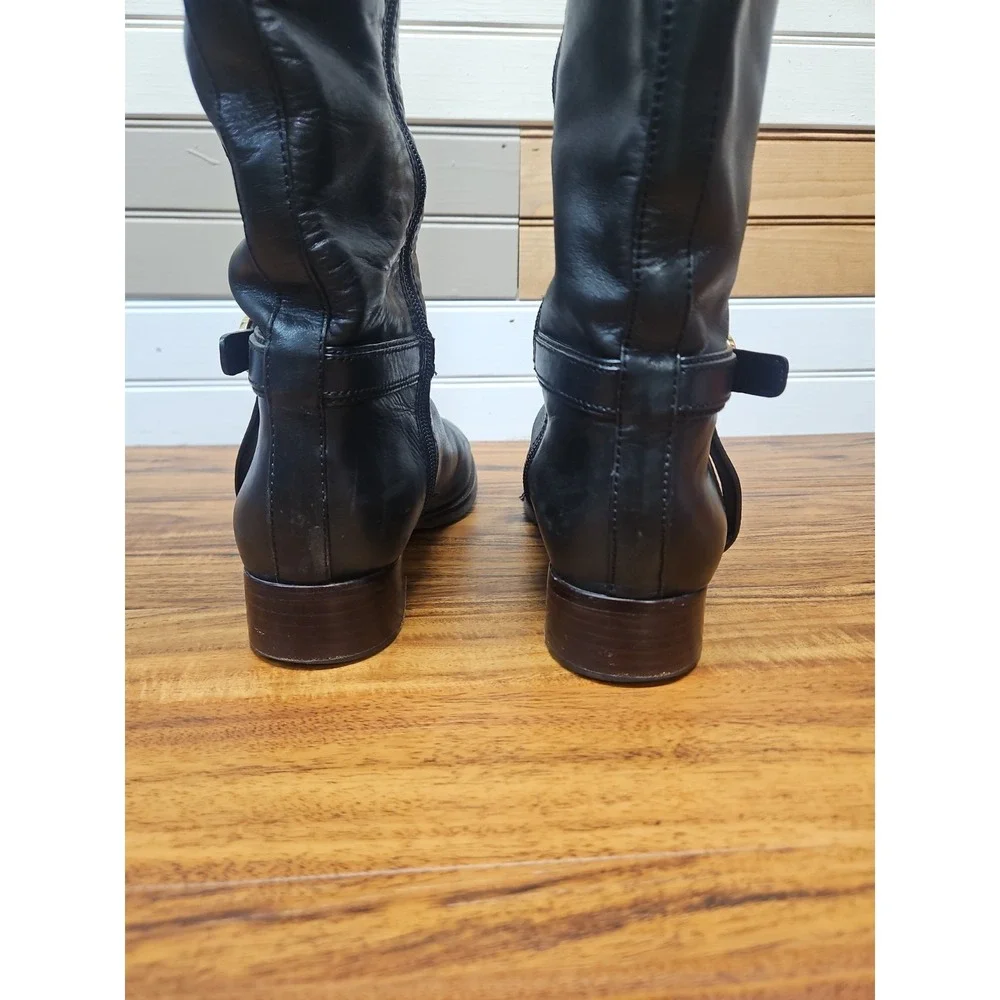 Tory Burch High Heel Tall Knee Riding Boots Black Leather Gold Hardware Size 10M